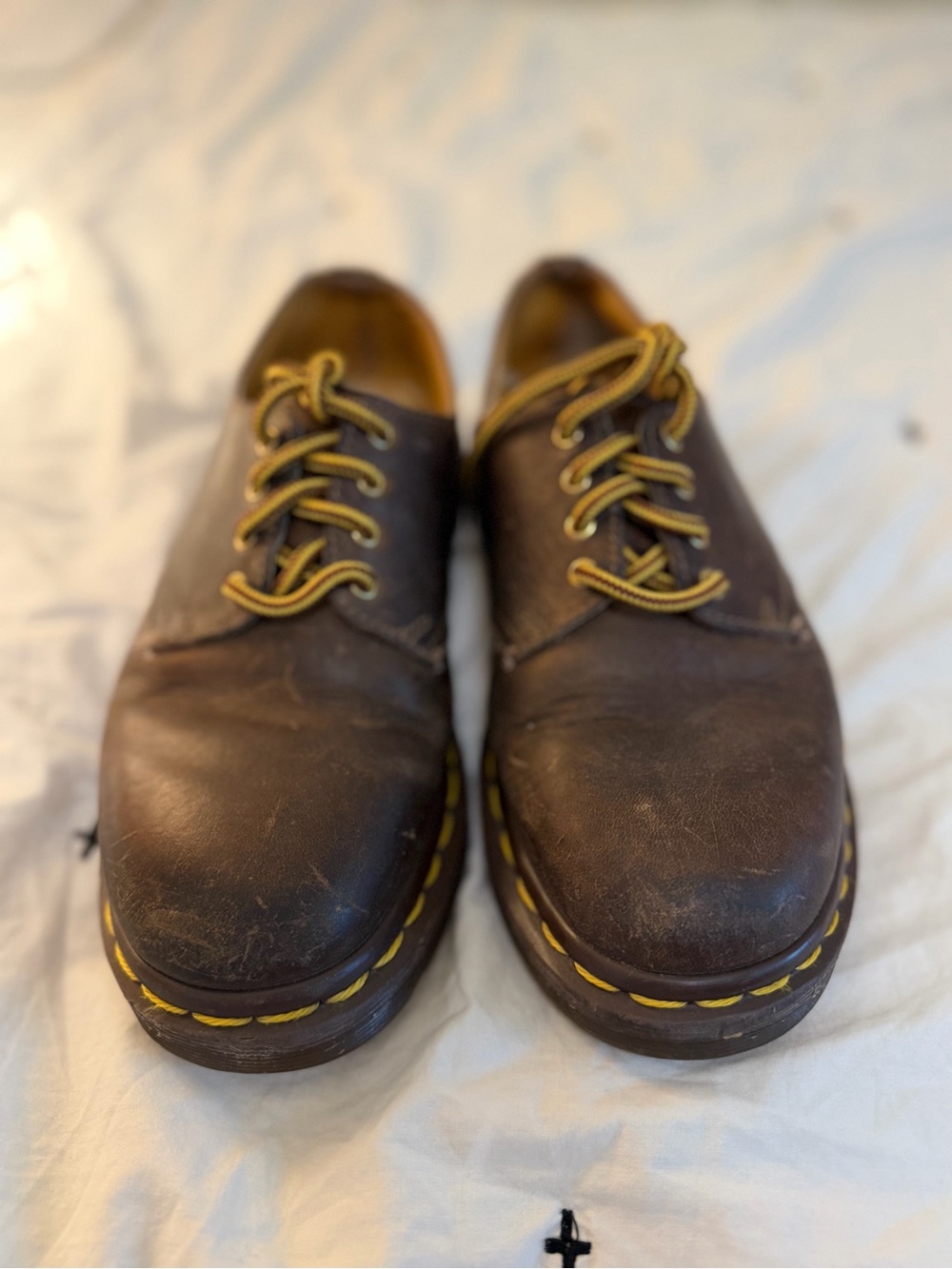 Dr. Martens Brown Leather Kids' Lace-Up Boots with Yellow Stitching 4